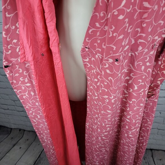 Papillon Pink 100% Silk Leaf Print Short Sleeve Belted Lined Long Wrap Dress 16 - Picture 10 of 14